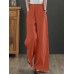 Women Solid Drawstring Waist Pocket Wide Leg Pants
